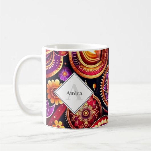 赤パーソナライズされたと紫のディヤス&ランゴリディワリ コーヒーマグカップ (左)