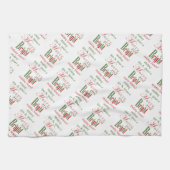 赤パーソナライズされたと緑と明メリーるいクリスマス キッチンタオル (横)