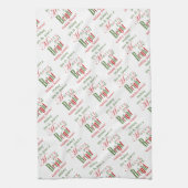 赤パーソナライズされたと緑と明メリーるいクリスマス キッチンタオル (縦)