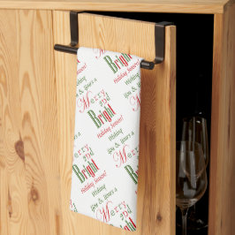 赤パーソナライズされたと緑と明メリーるいクリスマス キッチンタオル