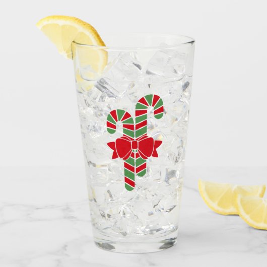 赤パーソナライズされたと緑のクリスマスキャンディ タンブラーグラス (アイス正面)