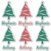 赤パーソナライズされたと緑のクリスマスツリー シール (正面)