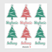 赤パーソナライズされたと緑のクリスマスツリー シール (シート)