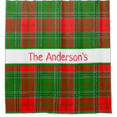 赤パーソナライズされたと緑のタータンチェック格子縞 シャワーカーテン (正面)