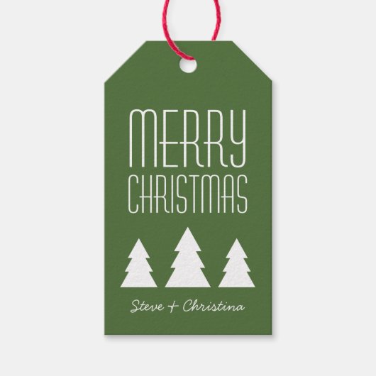 赤パーソナライズされたと緑のメリークリスマス ギフトタグ (正面)
