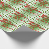 赤パーソナライズされたと緑のメリークリスマス ラッピングペーパー (角)