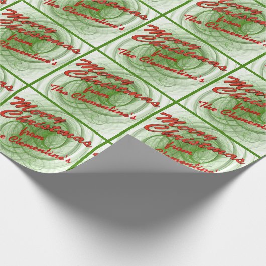 赤パーソナライズされたと緑のメリークリスマス ラッピングペーパー (角)