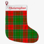 赤パーソナライズされたと緑の格子縞 ラージクリスマスストッキング (正面)