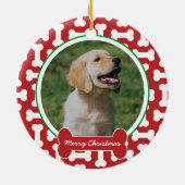 赤パーソナライズされたと緑の骨プリントペット犬 セラミックオーナメント (裏面)