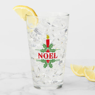 赤パーソナライズされたと緑のNOELとキャンドルクリスマス タンブラーグラス