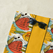 赤パーソナライズされたと金ゴールドの豊かな花柄 ビーチタオル (インサイチュ)