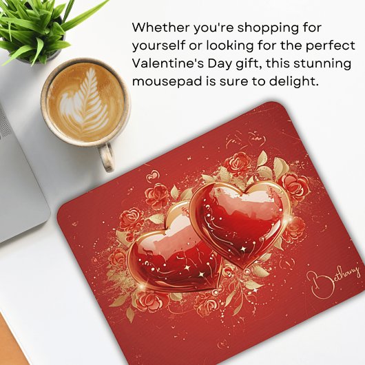 赤パーソナライズされたと金ゴールドの3Dハートデザインマウスパッド マウスパッド