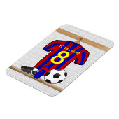 赤パーソナライズされたと青のサッカージャージー マグネット (左側)