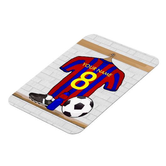 赤パーソナライズされたと青のサッカージャージー マグネット (左側)