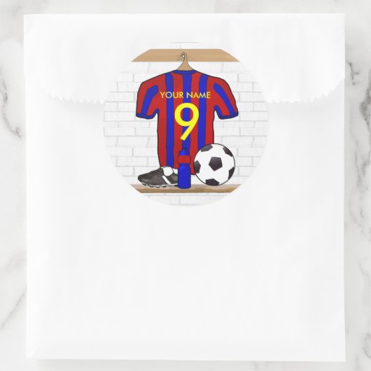 赤パーソナライズされたと青のサッカージャージー ラウンドシール (バッグ)