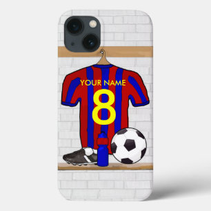 赤パーソナライズされたと青のサッカージャージー iPhone 13ケース