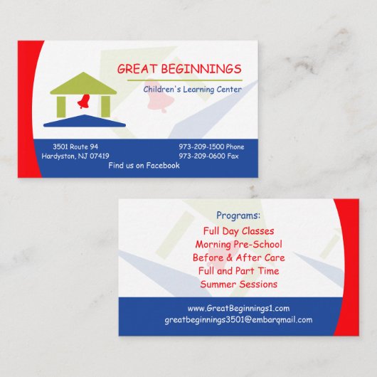 赤パーソナライズされたと青の子供教室 名刺 (正面/裏面)