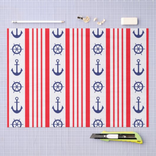 赤パーソナライズされたと青の航海のいかり 薄葉紙 (クラフト)