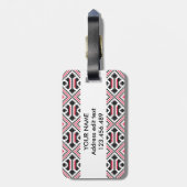 赤パーソナライズされたと黒のクロスステッチのパターン ラゲッジタグ (裏面縦)