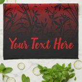 赤パーソナライズされたと黒のグラデーションフローラ キッチンタオル (折り畳み)