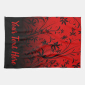 赤パーソナライズされたと黒のグラデーションフローラ キッチンタオル (横)