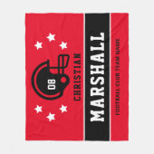 赤パーソナライズされたと黒のサッカー選手の名前 フリースブランケット (正面)