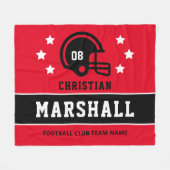 赤パーソナライズされたと黒のサッカー選手の名前 フリースブランケット (正面(横))