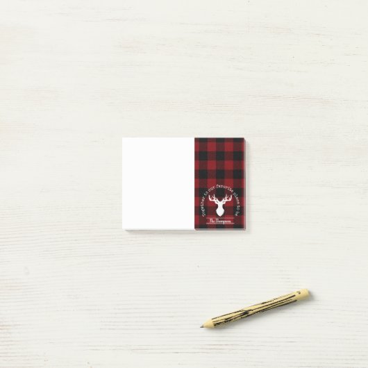 赤パーソナライズされたと黒のバッファローのチェック ポストイット (デスク上)