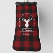 赤パーソナライズされたと黒のバッファローのプレイド ゴルフヘッドカバー (回転90)