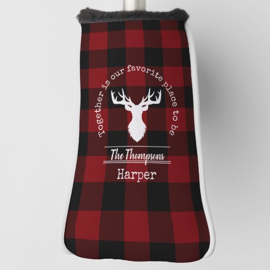 赤パーソナライズされたと黒のバッファローのプレイド ゴルフヘッドカバー (回転90)