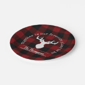 赤パーソナライズされたと黒のバッファローのプレイド ペーパープレート (アングル)