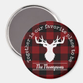 赤パーソナライズされたと黒のバッファローのプレイド マグネット (正面/裏面)