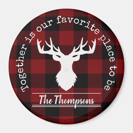 赤パーソナライズされたと黒のバッファローのプレイド マグネット (正面)