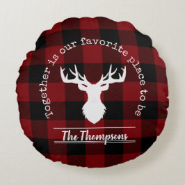 赤パーソナライズされたと黒のバッファローのプレイド ラウンドクッション