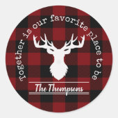 赤パーソナライズされたと黒のバッファローのプレイド ラウンドシール (正面)