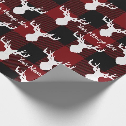 赤パーソナライズされたと黒のバッファローのプレイド ラッピングペーパー (角)