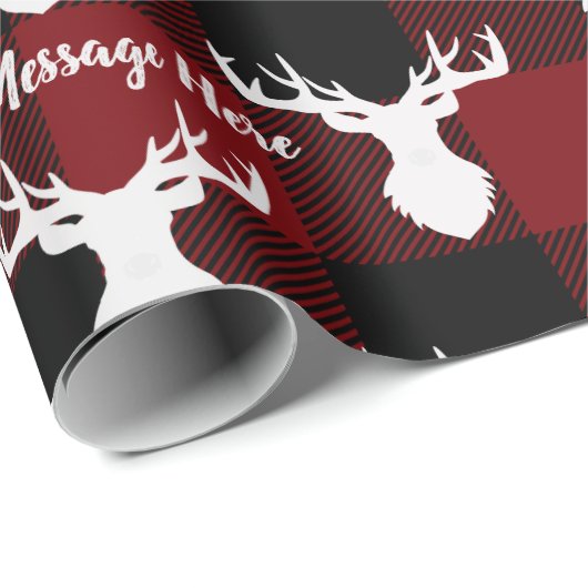 赤パーソナライズされたと黒のバッファローのプレイド ラッピングペーパー (ロールコーナー)