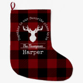 赤パーソナライズされたと黒のバッファローのプレイド ラージクリスマスストッキング (正面)
