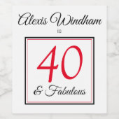 赤パーソナライズされたと黒の40と素晴らしい誕生日 ワインラベル (シングルラベル)