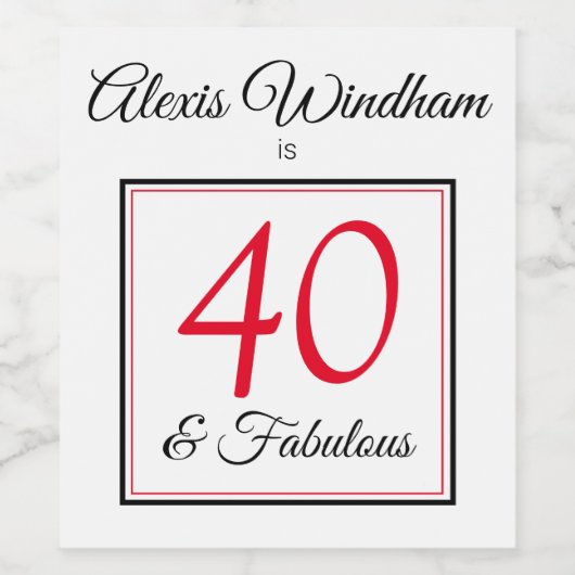 赤パーソナライズされたと黒の40と素晴らしい誕生日 ワインラベル (シングルラベル)