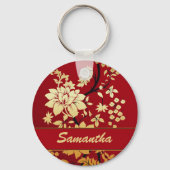 赤パーソナライズされたに東洋の黄金の花 キーホルダー (正面)