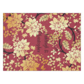 赤パーソナライズされたに東洋の黄金の花 テーブルクロス (正面(横))