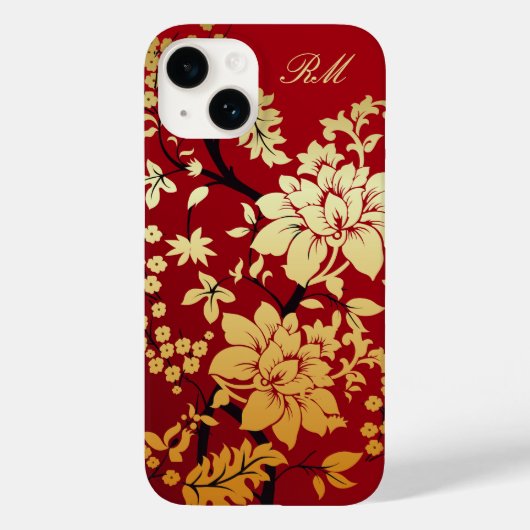 赤パーソナライズされたに東洋の黄金の花 Case-Mate iPhoneケース (裏面)