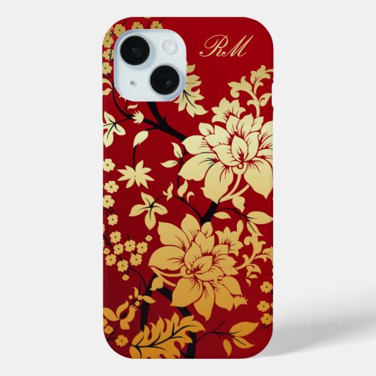 赤パーソナライズされたに東洋の黄金の花 Case-Mate iPhoneケース (裏面)