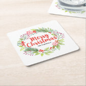 赤パーソナライズされたのクリスマス スクエアペーパーコースター (アングル)