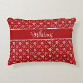 赤パーソナライズされたの白い雪 アクセントクッション (正面)