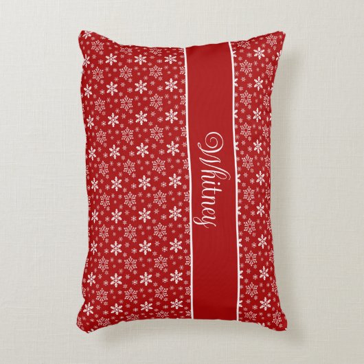 赤パーソナライズされたの白い雪 アクセントクッション (正面(垂直))