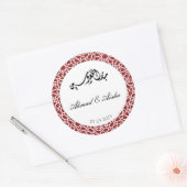 赤パーソナライズされたの結婚紋様ステッカー ラウンドシール (封筒)