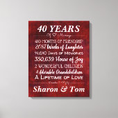 赤パーソナライズされたの結婚記念日の節目 キャンバスプリント (正面)