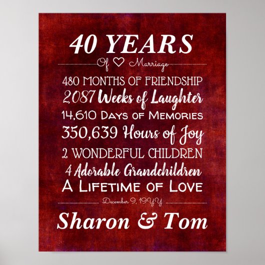 赤パーソナライズされたの結婚記念日の節目 ポスター (正面)